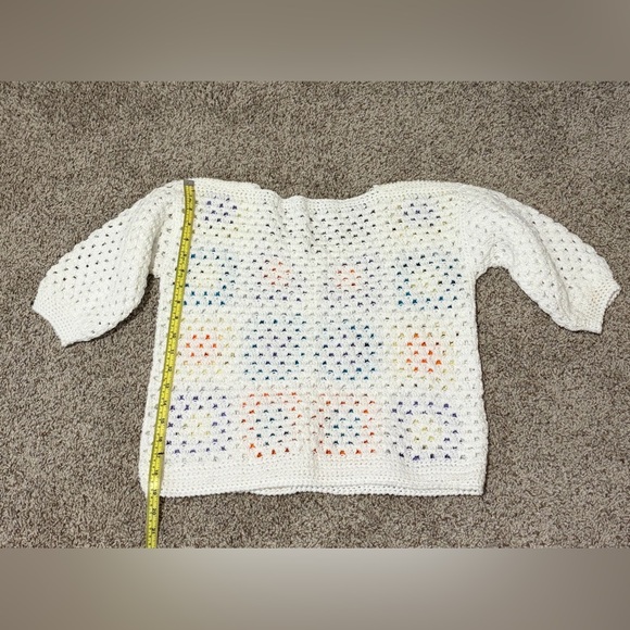 White Crochet Granny-Square Pullover Sweater with Multicolor Accents - Picture 3 of 3
